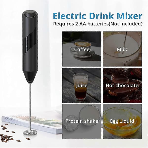 Mælkeskummer med stativ, bærbar drikkemixer til latte, cappuccino, matcha og varm chokolade (sort)