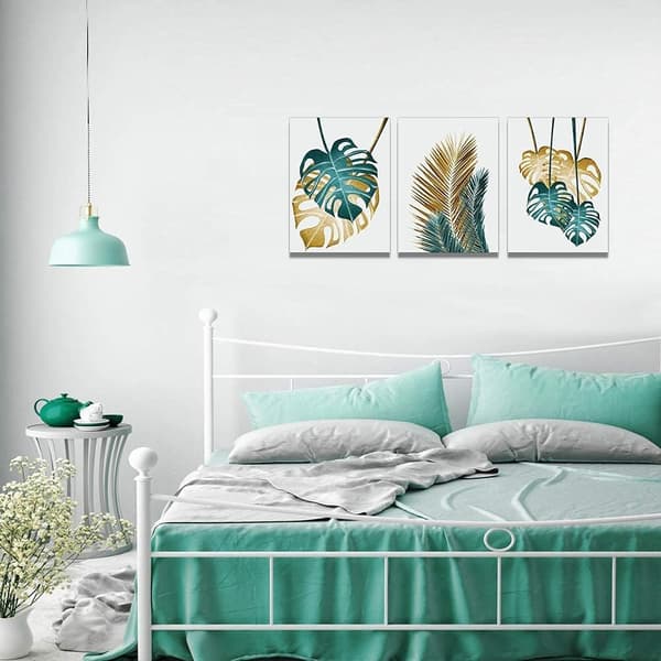 Ableau Seinäkoriste Olohuone Canvas Monstera Kulta ja Vihreä