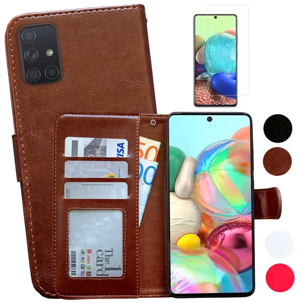 Galaxy A51, Nahkakotelo, Suoja, Ruskea Brun