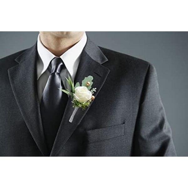 2 st bröllopsboutonnière för brudgum och best man kostymdekoration konstgjorda rosor knapphål blomma för bröllop bal fest, elfenben