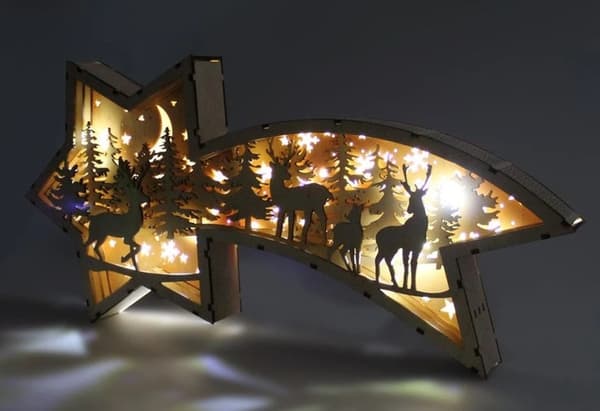 1-Pack Trä LED-Lampa Älgskog Skrivbord Sängbordsbelysning Natt