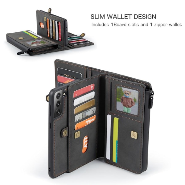 Samsung Galaxy S21 - CASEME 2-i-1 Multifunktionellt Läder Fodral - Svart Black Svart