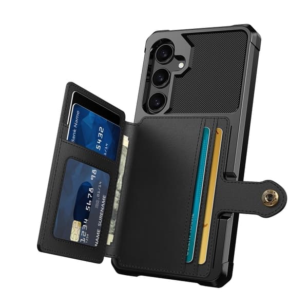 Samsung S24 - Stødsikkert etui med 4 kortlommer, sort