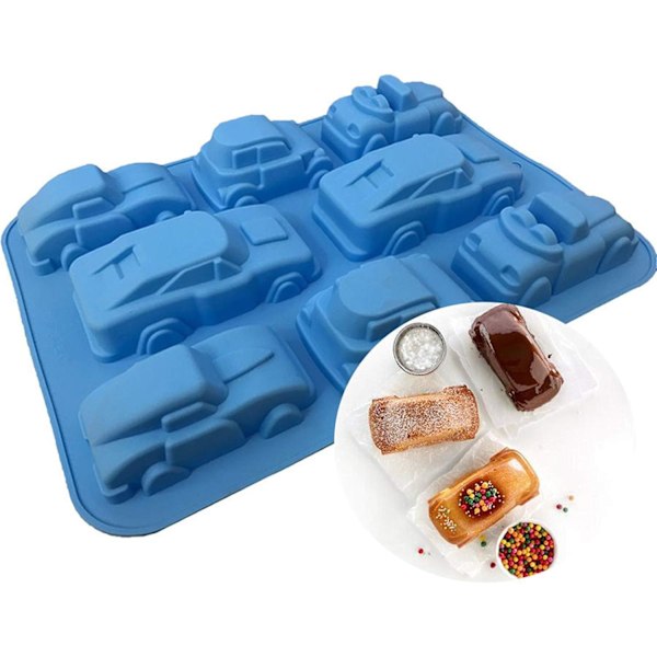 Diskmaskins- och mikrovågssäker silikonform för bilar, multifunktionella dessertformar för kakdekoration DIY, flexibel lättsläppt non-stick yta