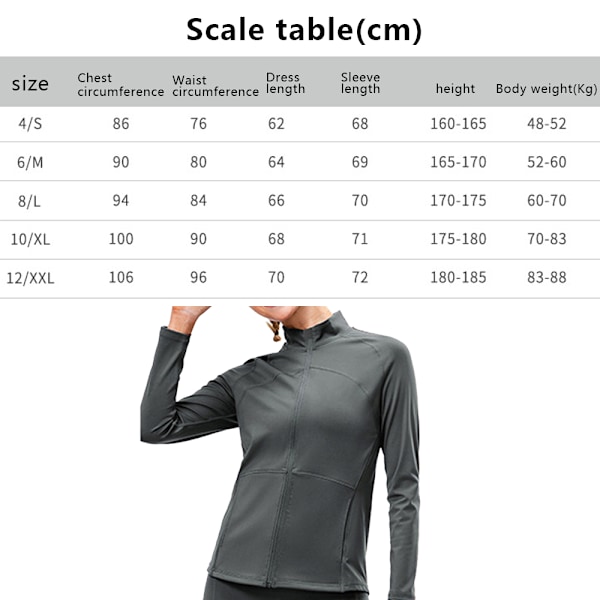 Höst-Vinter Plüsch Nylon Yoga Fitness Jacka Dam Full-Zip Stretch Running Långärmad - Grå 4/S