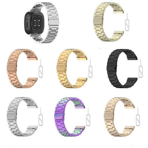 Tre perler i rustfrit stål armbånd til Fitbit versa4/sense2/versa3/sense (Sølv) Sølv Silver