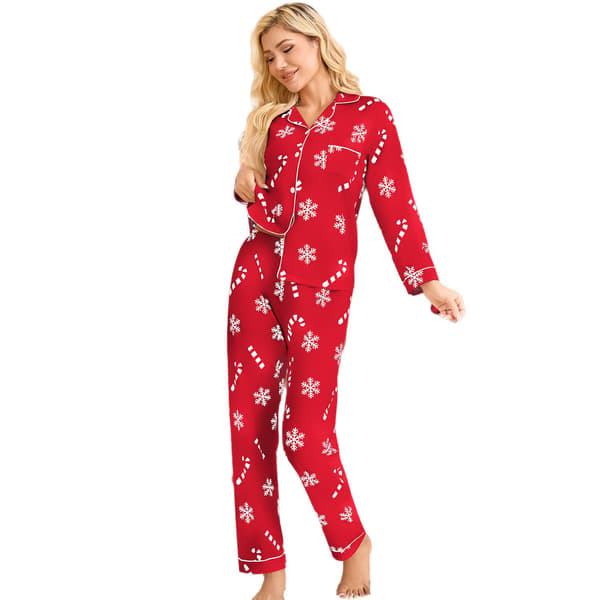 Julpyjamasset för kvinnor, långärmad, långbyxor, vardagspyjamas, perfekt för julen—Röd—Storlek S Red S