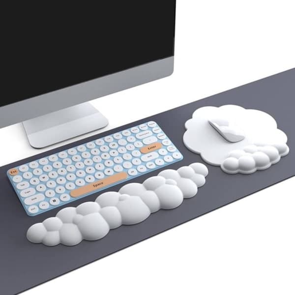 Skyformet håndleddsstøtte og musematte sett ergonomisk smertelindring søtt skrivebordstilbehør sklisikkert sett hvit Hvit Sky blue