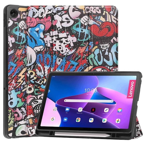 Tri-fold Fodral till Lenovo Tab M10 Plus Gen 3 - Graffiti multifärg
