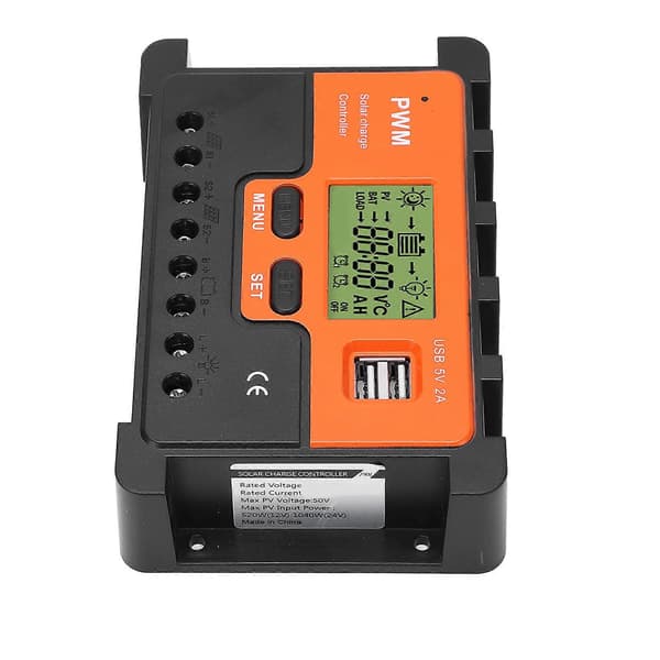 PWM Solarkontroller 12V/24V Automatisk Identifikasjon Vanntett 28AWG Til 10AWG 20A Solarkontroller med 2 USB 5V Utgang LCD