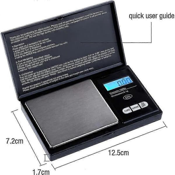 Digitaalinen taskuvaaka 1000g x 0,1g, keittiövaaka, koruvaaka mini elektroninen taskuvaaka - musta