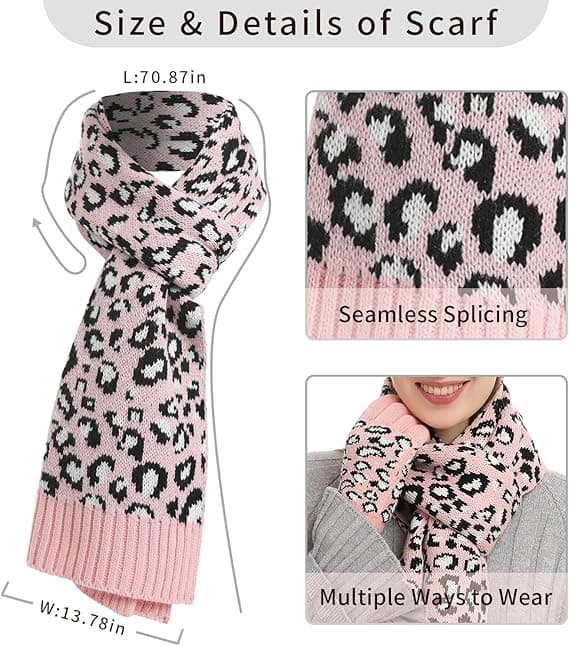 Leopard Beanie Hue Tørklæde Touch Screen Handsker Sæt med Pom til Kvinder