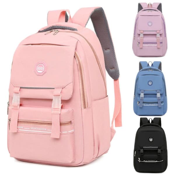 Studentryggsäck - Tonårsflickors Ryggsäck Med 15,6\" Laptopfack Skolväska Rosa