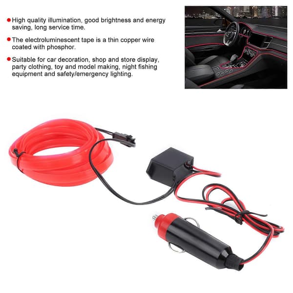 3 meter bilinteriørbelysning Auto LED-strip cigartænder køretråd rør neonlys rød