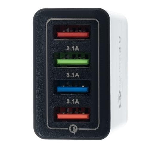 2-pakning mobillader / hurtiglader med 4 uttak - QC3 Svart