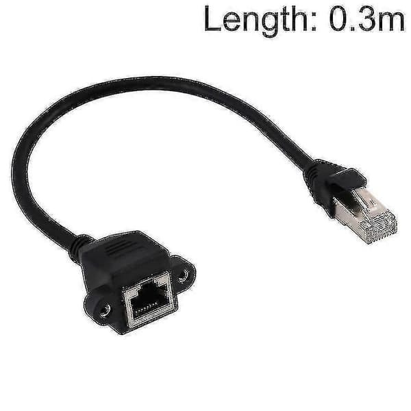 Rj45 Hona Till Hane Cat6e Nätverk Panelmontering Skruvlås Förlängningskabel, Längd: 0.3m