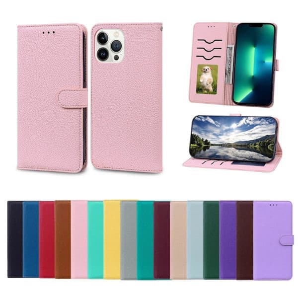(För iPhone 11) Följ Lychee-mönstrat plånboksfodral med ko ljuslila gul