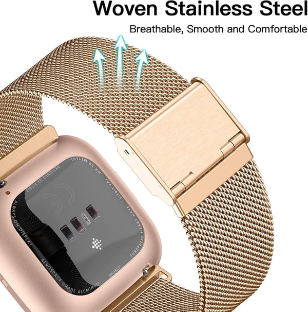 Metallbånd Kompatible med Fitbit Versa/Fitbit Versa 2 Bånd for Kvinner Menn, Justerbare Armbånd i Rustfritt Stål Mesh Loop for Fitbit Versa