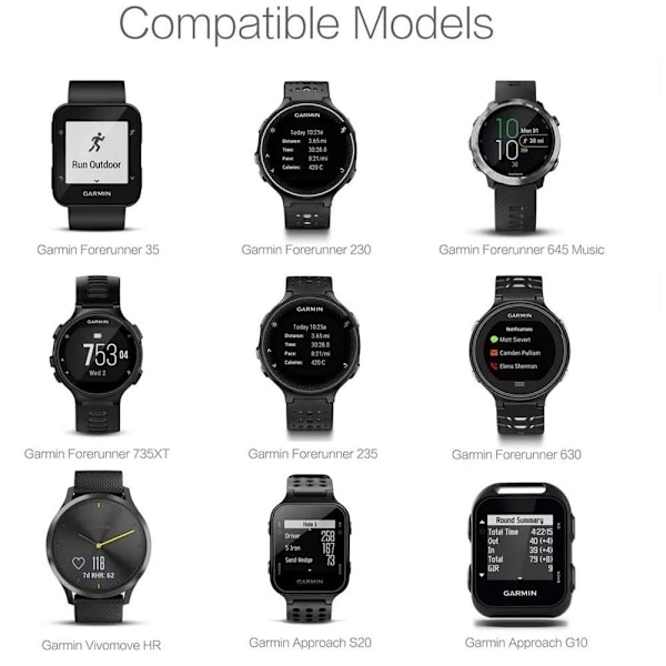 Laddare Garmin Forerunner 235/645, 735XT, Vivomove, Approach Svart