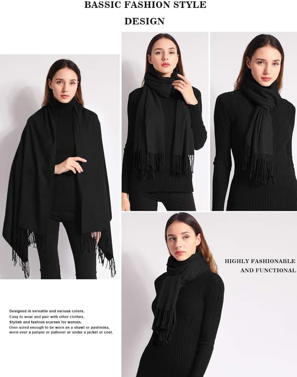 Varm Vinter Cashmere Tørklæde til Kvinder Pashmina Sjal Wrap Mænd Stor