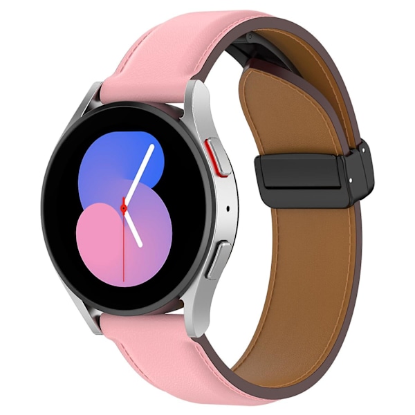 20mm Läder Vikbart Spänne Klockarmband för Samsung Galaxy Watch6 40mm 44mm/Watch6 Classic 43mm 47mm Pink