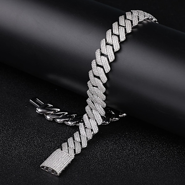 20mm Hip Hop Iced Out Cuban Link Chain Halsband Silver Bling Miami Choker Lab Diamond Halsband För Män