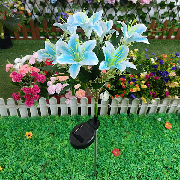 Blå, solcelledrevet bakkelampe LED-simulering blomsterlykt