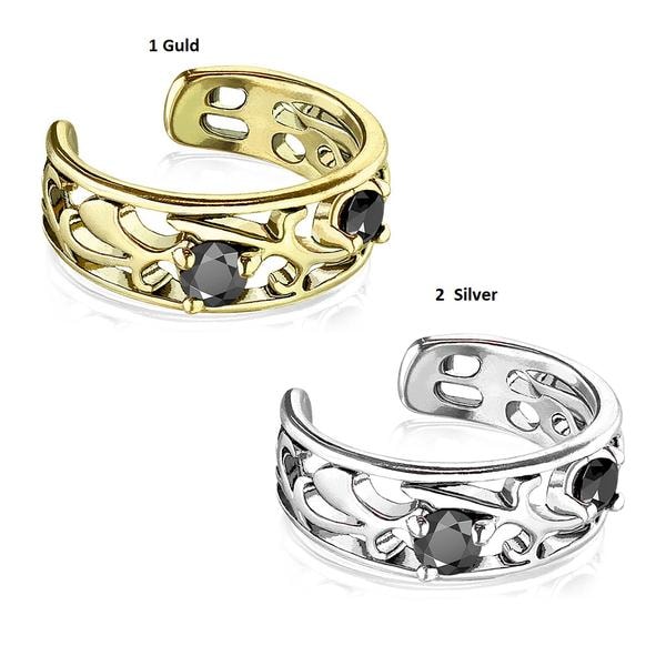 1 Filigran öron cuff i IP-Pläterad mässing med svarta CZ 2 Silver