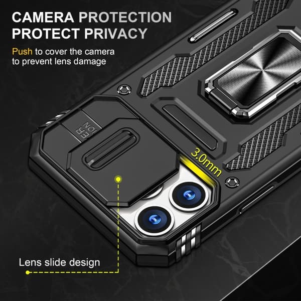 iPhone 16 Pro - Skall CamShield / Kamerabeskyttelse Ringholder Svart