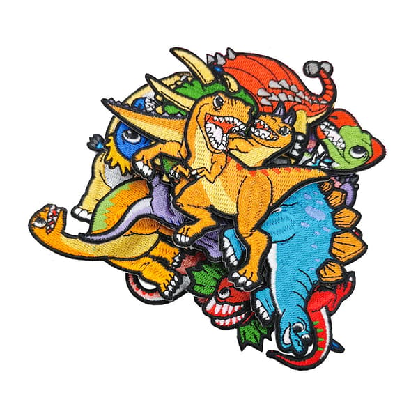 15 broderte strykemerker med dinosaurmotiver