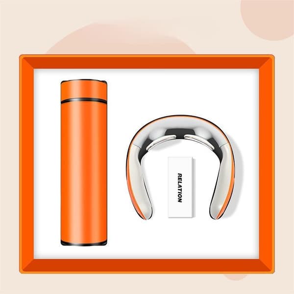 Smart temperaturkontrollerad isolerad kopp + nackmassager presentförpackning för fars dag (orange)
