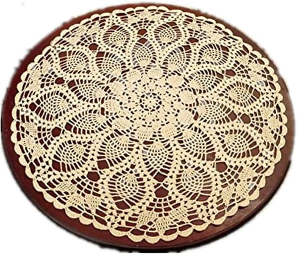 Handgjord Rund Virkad Duk i Bomullsspets Beige 60cm