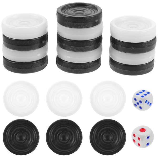 1 sett svarte og hvite backgammonbrikker i plast, erstatningsbrikker til backgammon