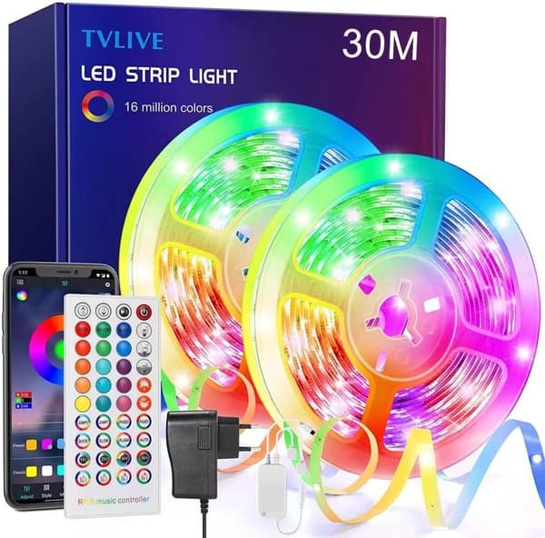 RGB Smart Music Sync LED-ljusslingor, Färgskiftande multifunktionella ljusslingor, Enkel installation för sovrum, kök, bröllopsdekoration, Bluetooth