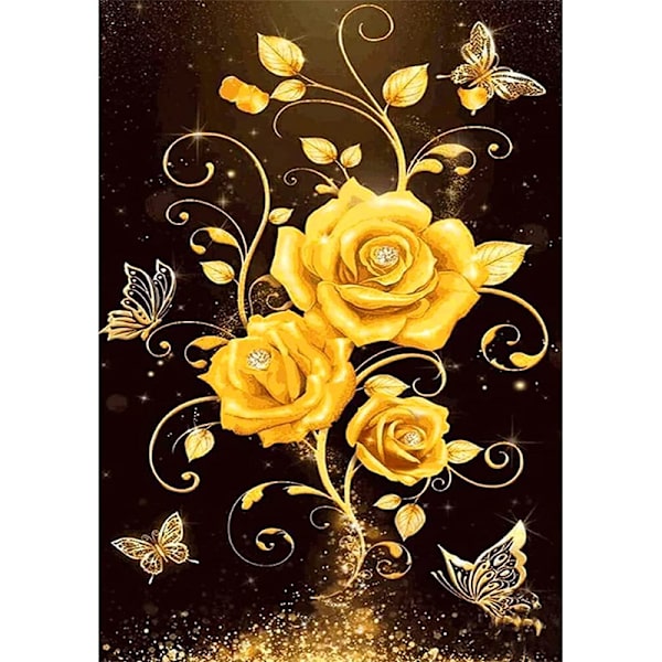 5D Diamantmalingssett for barn 30x40cm - Gullrose, brodert