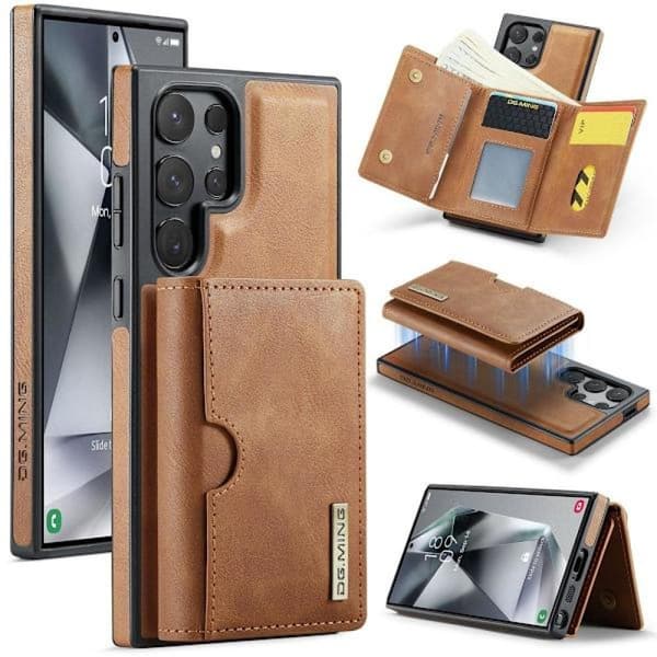 (För Samsung Galaxy S22) DG.MING M6-serien Läderfodral: RFID-blockering Lila brun
