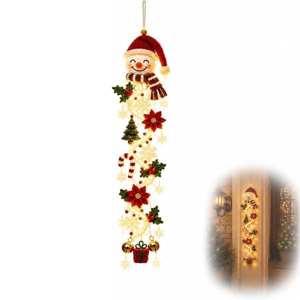 Julbåge med festlig belysning; festlig dörrdekoration för vardagsrum, sovrum och entréer (Snögubbar) Snowman