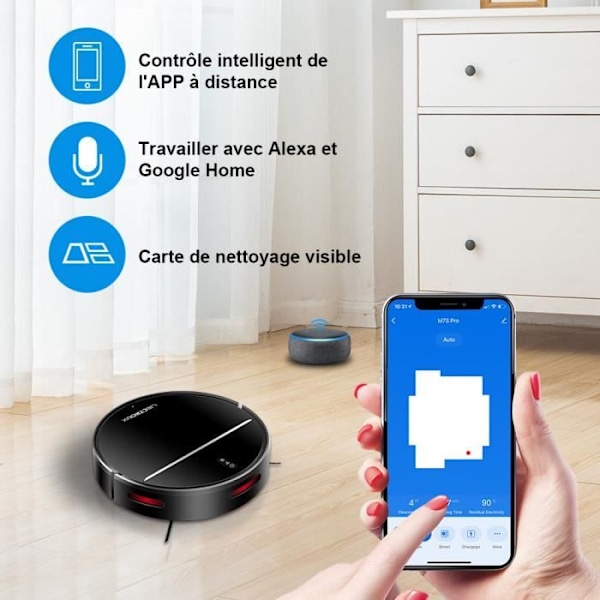 LIECTROUX M7S PRO - Ansluten robotdammsugare - 3000 Pa - Kartnavigering - Autonomi 120 min - 4400mAh batteri