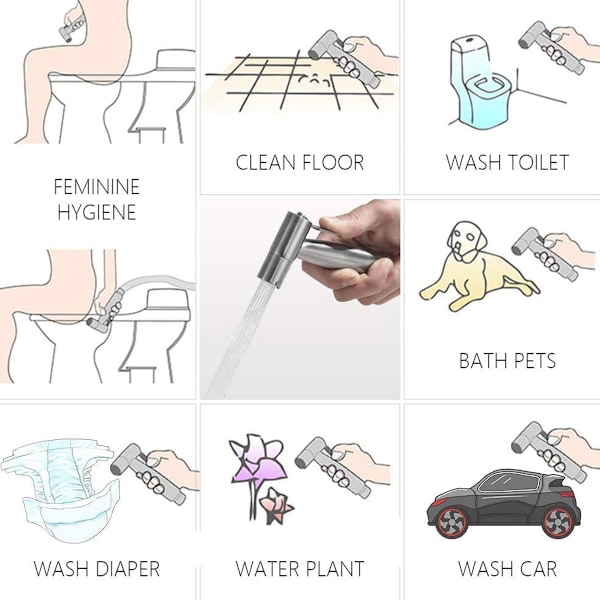 Handhållen Bidédusch för Toalett, Personlig Hygien Rostfritt Stål Material Rostbeständig Mjuk Dusch Effekt med Fint Sprayhuvud 18 Små