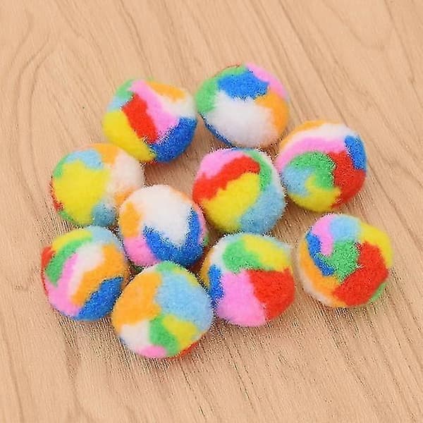 10 stk. Små Assorterede Farver Kitty Garn Puffer Kattelegetøj Katte Jagt Bolde 3,5 cm Diameter Tilfældig Farve Regnbue Multifarvet 3,5 cm