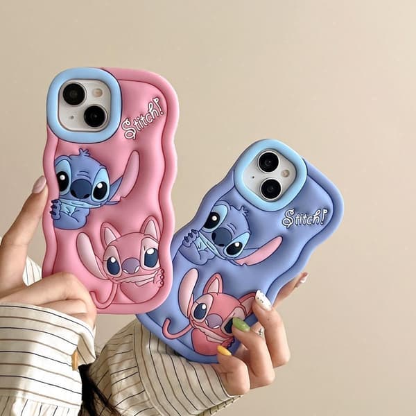 (For iPhone 12) Lilo og Stitch silikon deksel mobildeksel blå rosa