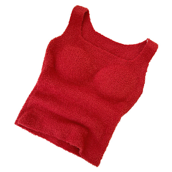 Vinterfluffig Loungewear Crop Tank Top för Kvinnor - Plush Termisk Väst med BH-kudde