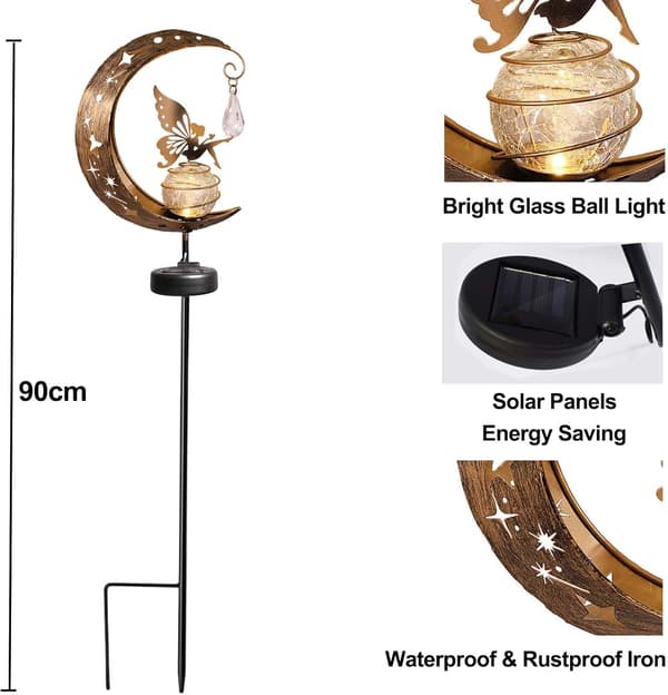 Udendørs solcellelampe, månefe udendørs havedekoration, solcellelamper til haven, udendørs solcellehave, LED-solcellelampe til