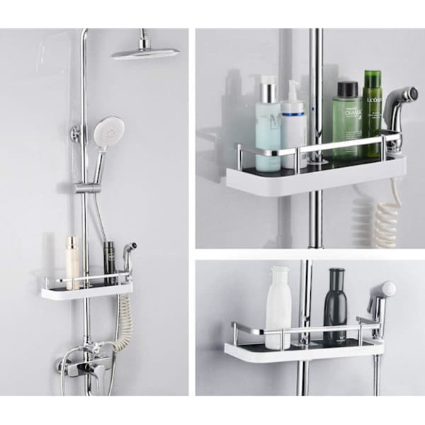 Hylle for dusjstang, Baderomshyller, Display Organizer med skinne, Ingen boring, Plast