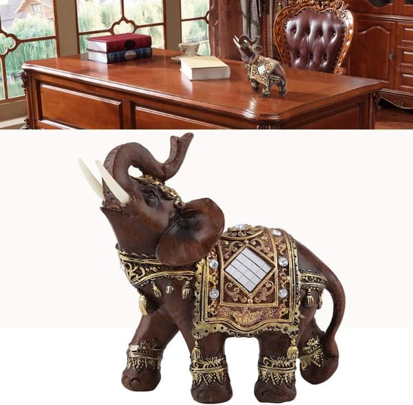 Elefant Staty Skulptur Lyckobringande Feng Shui Träådring 3D Fi