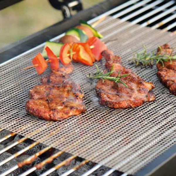Återanvändbar Grillmatta i Mesh, Grå Non-Stick Grillmattor för Enkel Rengöring och Kompatibilitet med Brödrostugn, Högtemperaturbeständighet för Grill, Ugn eller