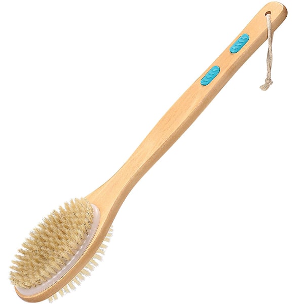 Ergonomisk Kroppsborste i Bambu, Exfolierande Dubbelsidig Ryggskrubb med Hårda & Mjuka Borst, Långt Handtag För Komplett Kroppsrengöring, Halkfri