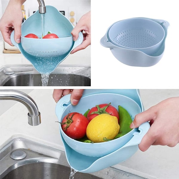 Dubbellagers Roterbar Dräneringsskål, Utrymmesbesparande Förvaringskorg med Snabb och Grundlig Dränering för Köket, Ihålig Design för Enkel Rengöring (Rosa)