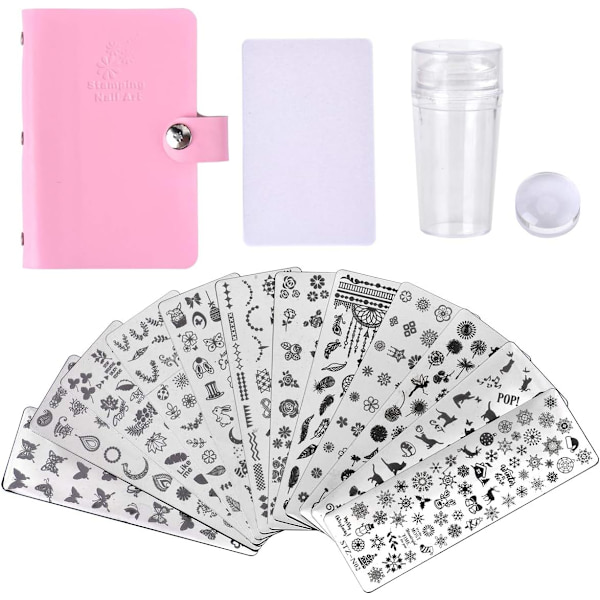 12 stk neglekunstplater med stempel, skrape, stempling, negl