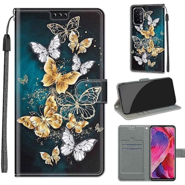 Fodral Oppo A54 5g/a74 5g Flip Mønster Magnetisk Etui - Gull
